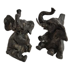 Dessau Home Bronze Iron Elephant Bookends Pair Heavy Gift Decorations EUC